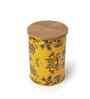 Yellow Floral Printed Metal Airtight Storage Container With Wooden Lid