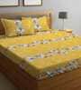 Yellow Floral 210 TC Poly Cotton King Sized Bed Sheets with 2 Pillow Covers