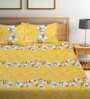 Yellow Floral 210 TC Poly Cotton King Sized Bed Sheets with 2 Pillow Covers