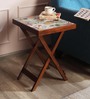Yellow Solid Wood End Table in Brown Finish
