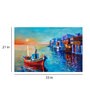 Boat On Water In Blue Canvas Framed Art Print (33 x 21 Inches)