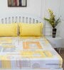 Yellow Geometric 144 TC Cotton Queen Sized Bed Sheets with 2 Pillow Covers
