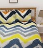 Yellow Geometric 144 TC Poly Cotton Queen Sized Bed Sheets with 2 Pillow Covers