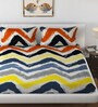 Yellow Geometric 160 TC Poly Cotton King Size Fitted Bedsheet With 2 Pillow Covers