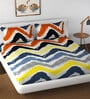 Yellow Geometric 160 TC Poly Cotton King Size Fitted Bedsheet With 2 Pillow Covers