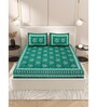 Green Traditional 200 TC Cotton Double Queen Sized Bedsheet With 2 Pillow Covers