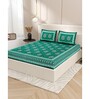 Green Traditional 200 TC Cotton Double Queen Sized Bedsheet With 2 Pillow Covers