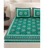 Green Traditional 200 TC Cotton Double Queen Sized Bedsheet With 2 Pillow Covers