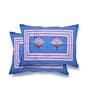 Blue Geometric 200 TC Cotton Double Queen Sized Bedsheet With 2 Pillow Covers
