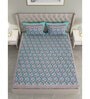 Blue Floral 300 TC Cotton Double King Sized Bedsheet With 2 Pillow Covers