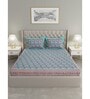 Blue Floral 300 TC Cotton Double King Sized Bedsheet With 2 Pillow Covers