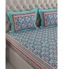 Blue Floral 300 TC Cotton Double King Sized Bedsheet With 2 Pillow Covers