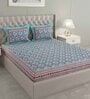 Blue Floral 300 TC Cotton Double King Sized Bedsheet With 2 Pillow Covers