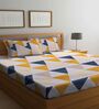 Yellow Geometric 300 TC Cotton Blend Double King Size Bedsheet with 2 Pillow Covers