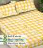 Yellow Geometric 300 TC Cotton Blend King Size Fitted Double Bedsheet with 2 Pillow Covers