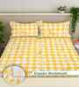 Yellow Geometric 300 TC Cotton Blend King Size Fitted Double Bedsheet with 2 Pillow Covers