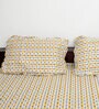 Yellow Geometric 410 TC Cotton King Bedsheet with 2 Pillow Covers