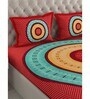 Red Geometric 600 TC Cotton Double King Sized Bedsheet With 2 Pillow Covers