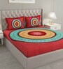 Red Geometric 600 TC Cotton Double King Sized Bedsheet With 2 Pillow Covers