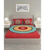 Red Geometric 600 TC Cotton Double King Sized Bedsheet With 2 Pillow Covers