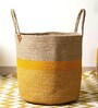 Yellow Jute & Cotton Foldable 40 Litre Laundry Basket