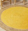 Yellow Geometric Jute 3 ftx3 ft Hand Woven Carpet