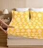 Yellow Glace Cotton Polka Print Elastic Fitted King Bedsheet With 2 Pillow Covers