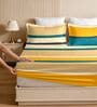 Yellow Glace Cotton Striped Elastic Fitted King Bedsheet With 2 Pillow Covers