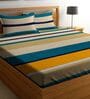 Yellow Glace Cotton Striped Elastic Fitted King Bedsheet With 2 Pillow Covers