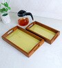 Stunning Yellow Handcrafted  Wood & PVC (Set of 2) Serving Trays