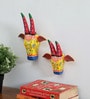 Yellow Handcrafted Cow Sclupture Mango Wood Wall Mask Set of 2