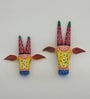 Yellow Handcrafted Cow Sclupture Mango Wood Wall Mask Set of 2