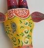 Yellow Handcrafted Cow Sclupture Mango Wood Wall Mask Set of 2