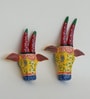 Yellow Handcrafted Cow Sclupture Mango Wood Wall Mask Set of 2