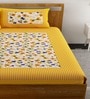 Yellow Floral 120 TC Cotton Queen Sized Bedsheet with 2 Pillow Cover