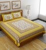Yellow Abstract 120 TC Cotton Queen Sized Bedsheet with 2 Pillow Cover