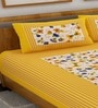 Yellow Floral 120 TC Cotton Queen Sized Bedsheet with 2 Pillow Cover