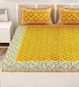 Yellow Geometric 120 TC Cotton Queen Sized Bedsheet with 2 Pillow Cover