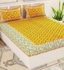 Yellow Geometric 120 TC Cotton Queen Sized Bedsheet with 2 Pillow Cover