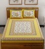 Yellow Abstract 120 TC Cotton Queen Sized Bedsheet with 2 Pillow Cover
