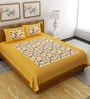 Yellow Floral 120 TC Cotton Queen Sized Bedsheet with 2 Pillow Cover