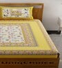 Yellow Abstract 120 TC Cotton Queen Sized Bedsheet with 2 Pillow Cover