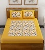 Yellow Floral 120 TC Cotton Queen Sized Bedsheet with 2 Pillow Cover