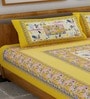 Yellow Abstract 120 TC Cotton Queen Sized Bedsheet with 2 Pillow Cover