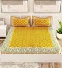 Yellow Geometric 120 TC Cotton Queen Sized Bedsheet with 2 Pillow Cover