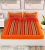 Yellow Striped 120 TC Cotton Queen Sized Bedsheet with 2 Pillow Cover