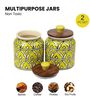 Yellow Jodhpuri Hand Painted Ceramic Jar with Wooden Lid Set of 2