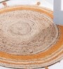 Yellow Jute  3 Feet Round Carpet with Pompoms