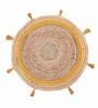 Yellow Jute  3 Feet Round Carpet with Pompoms