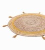 Yellow Jute  3 Feet Round Carpet with Pompoms